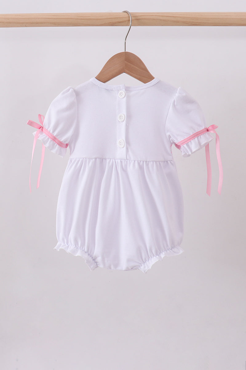White cross Baptism smocked ruffle bubble