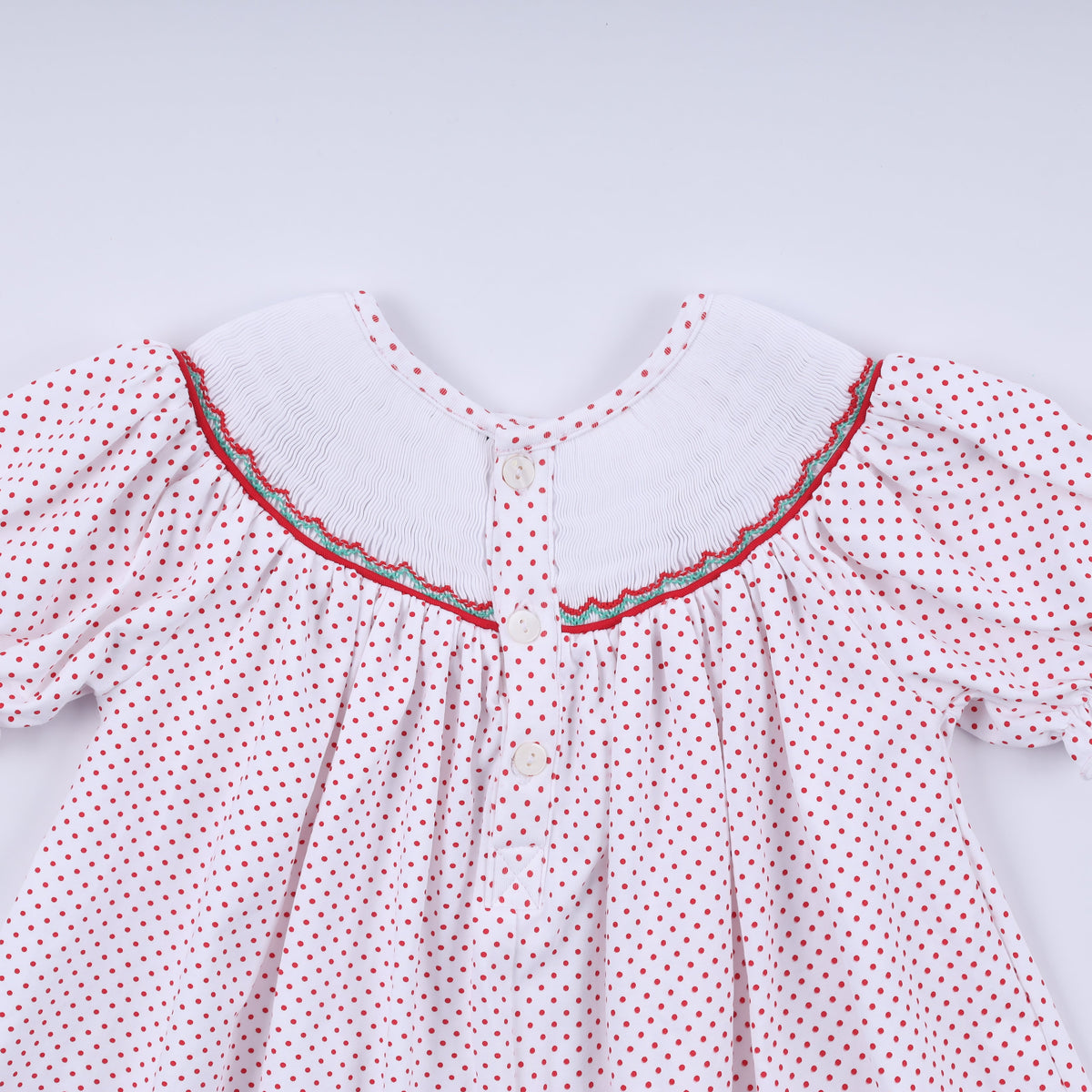 Red gingerbread hand smocked ruffle pants set
