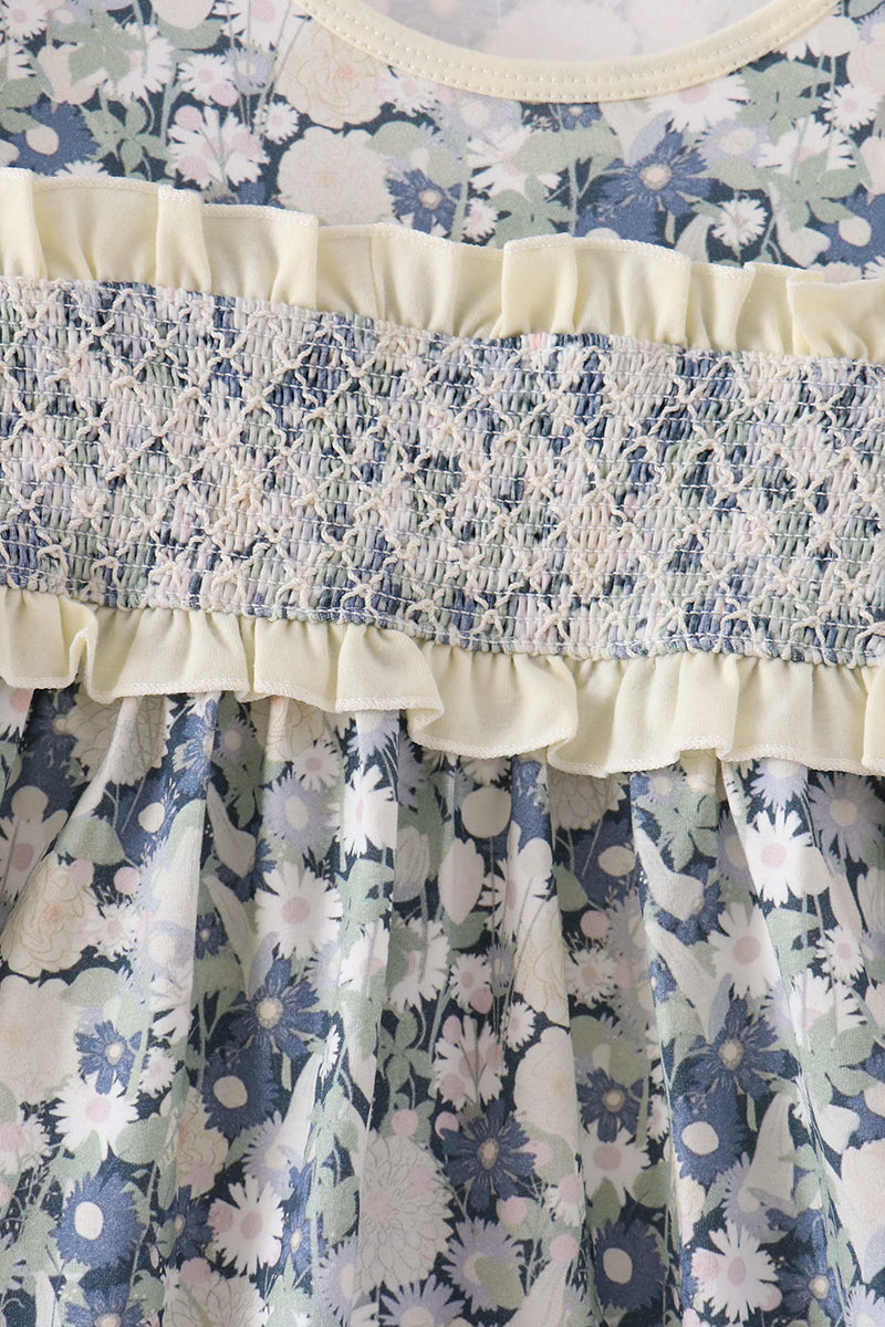 Vintage Floral Smocked Ruffle Dress