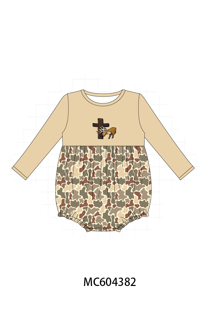Khaki camoufalge cross deer embroidery bubble