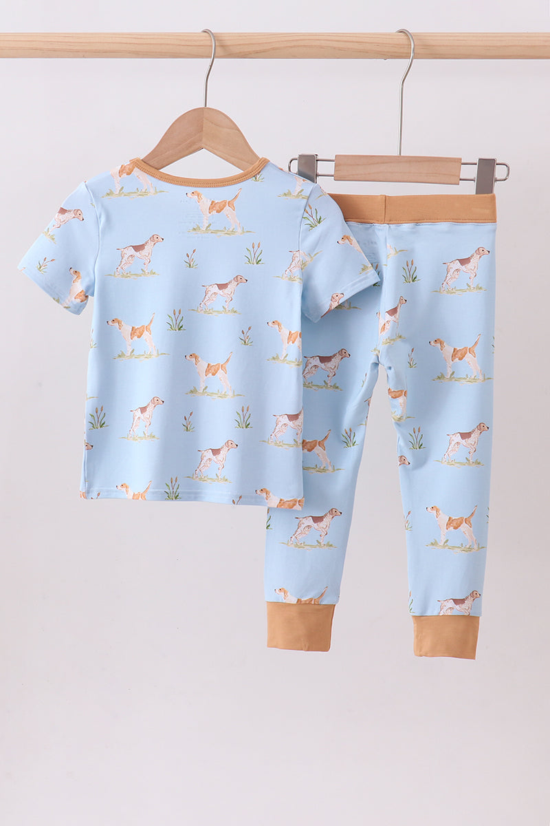 Blue puppy print bamboo pajama set