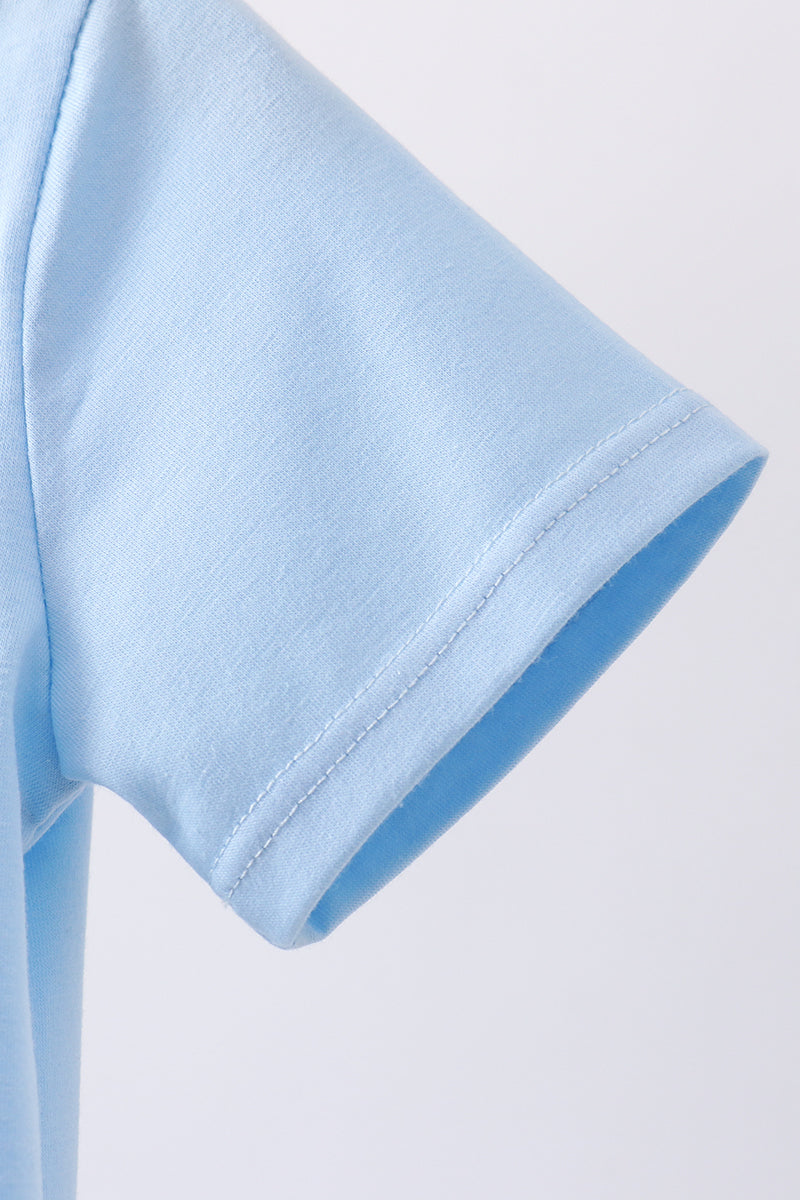 Blue mommy's boy embroidery gingham shorts set