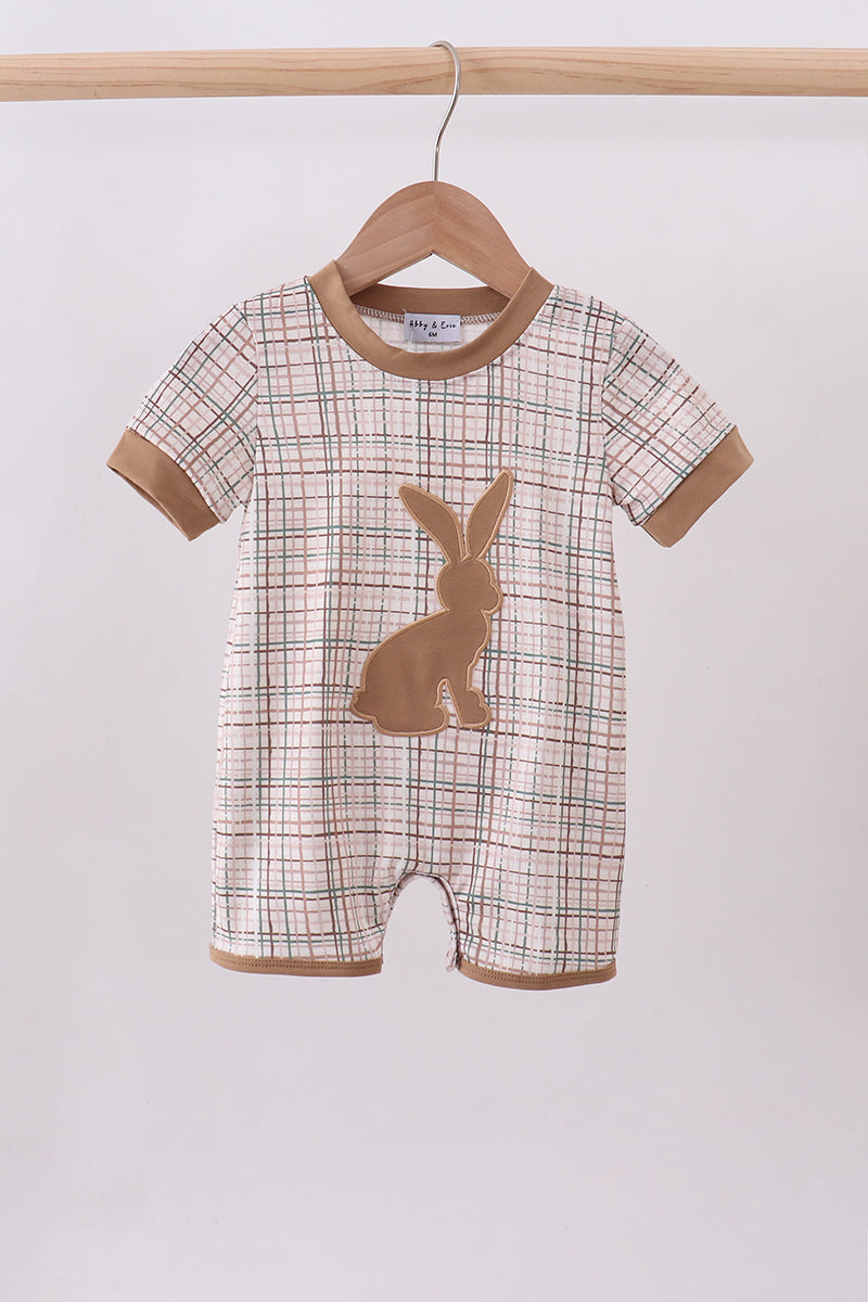 Brown bunny applique plaid romper