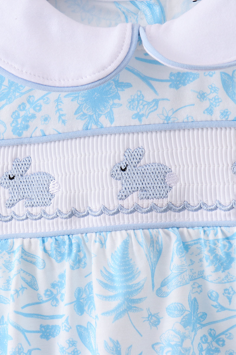 Blue bunny smocked peter pan collar bubble