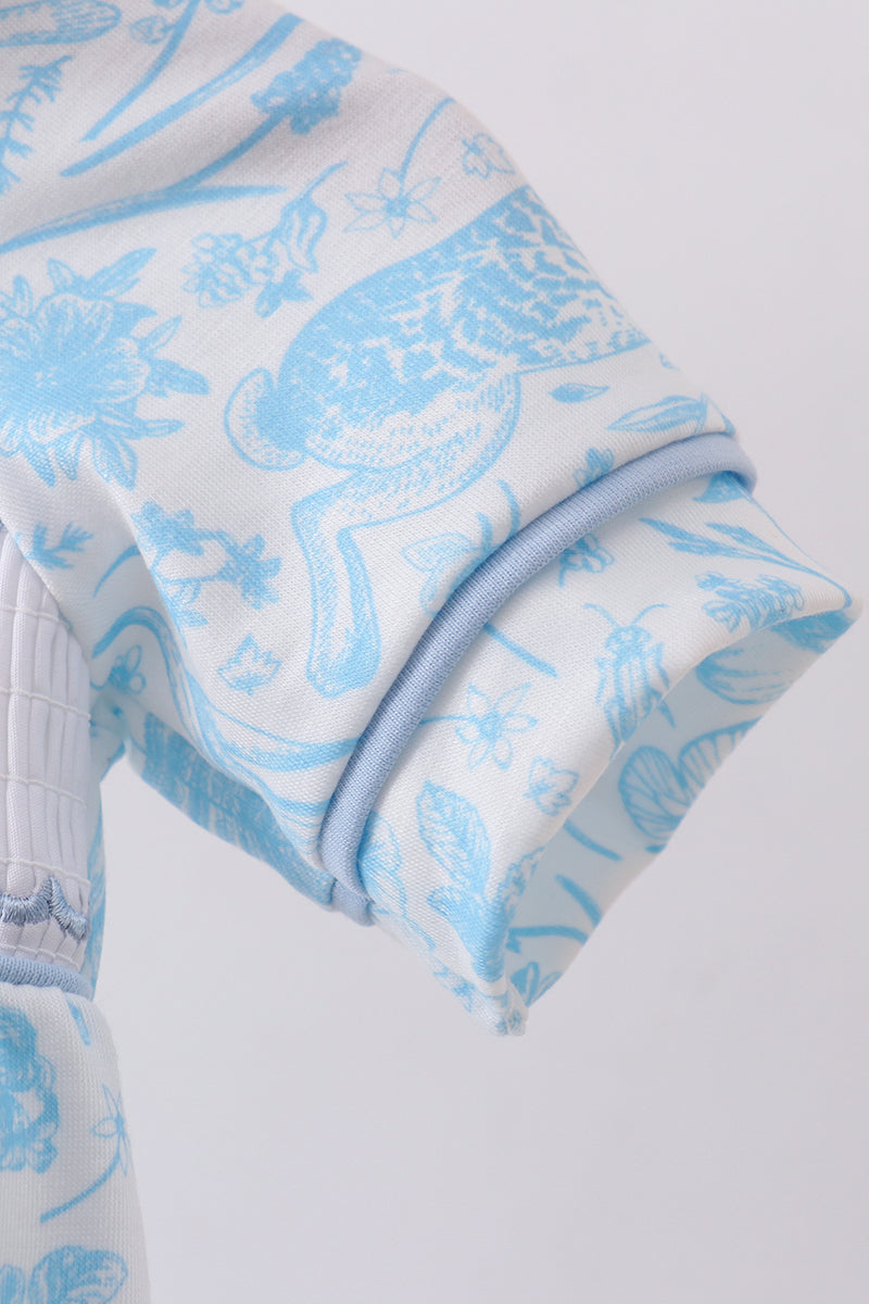 Blue bunny smocked peter pan collar bubble