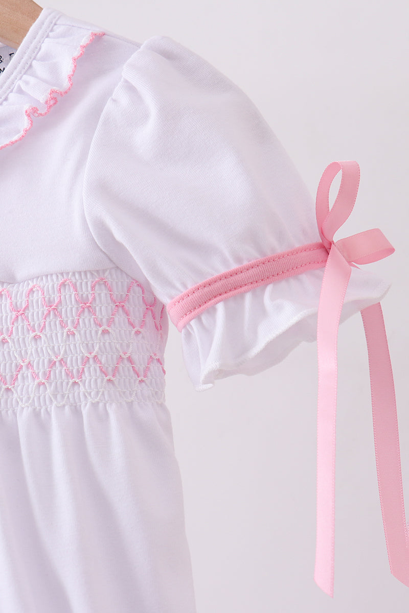 White cross Baptism smocked ruffle bubble