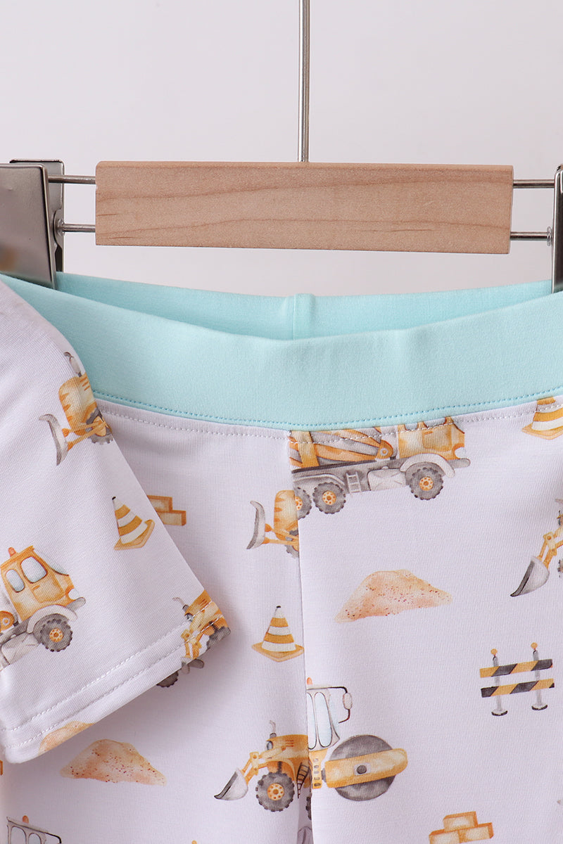 Yellow engineering vehicle bamboo pajama set