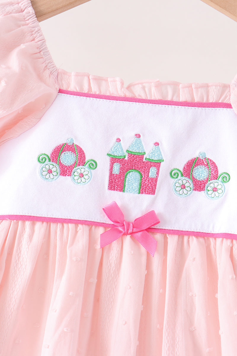 Pink Castle Embroidery Jacquard Ruffle Dress