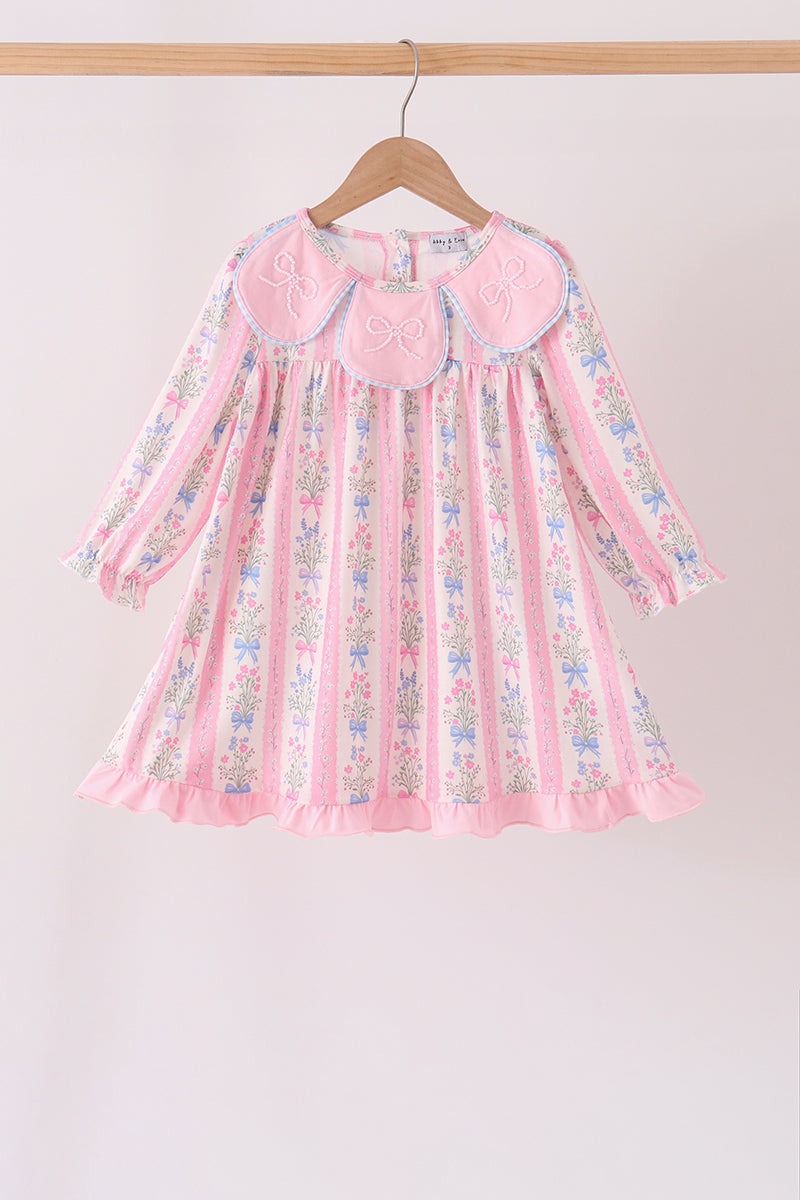 Pink Pearl Bow Floral Dress