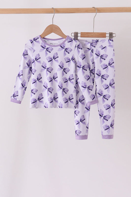 Purple Bow Zip Bamboo Pajama Set