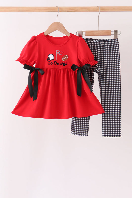 Red Georgia Go Dawgs Embroidery Bow Pants Set