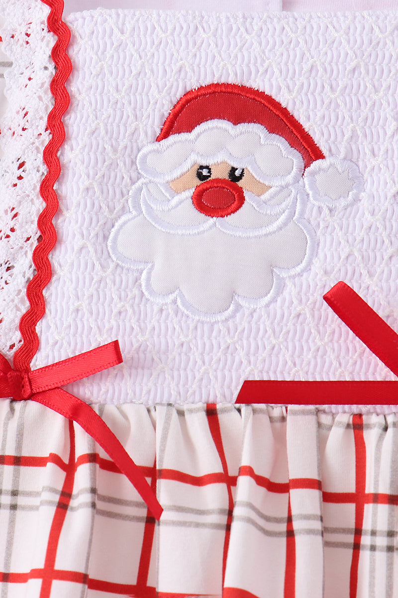 Red Plaid Santa Smocked Bow Pants Set
