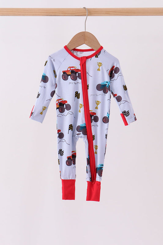Blue Racing Car Bamboo Romper