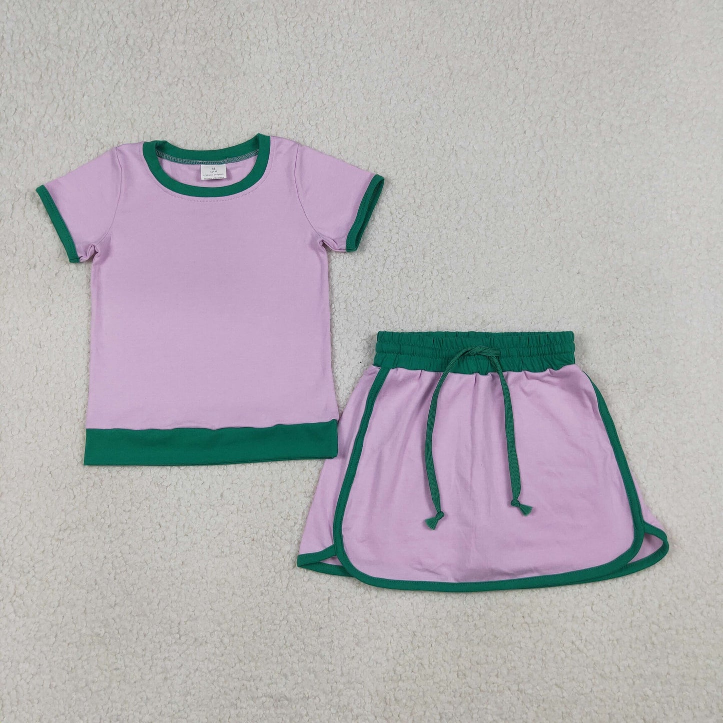 Pink color block Ringer Skorts Set