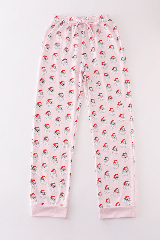 Pink santa print mom pajama pants