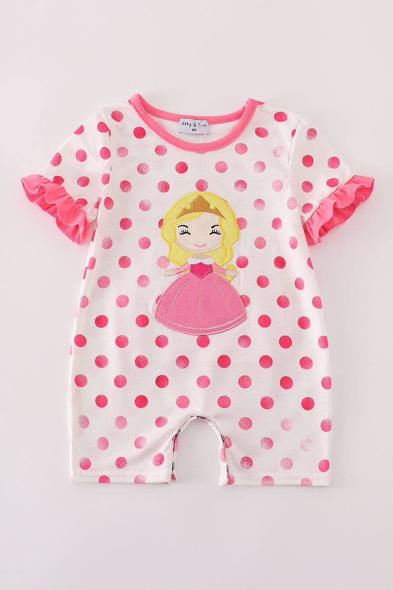 Pink character applique dot romper