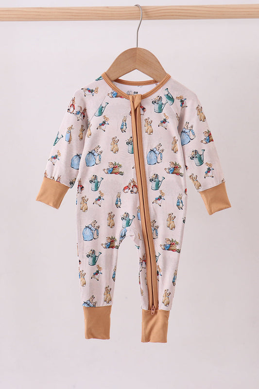 Brown bunny bamboo zipper romper