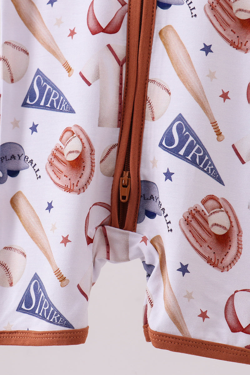 Brown baseball bamboo romper