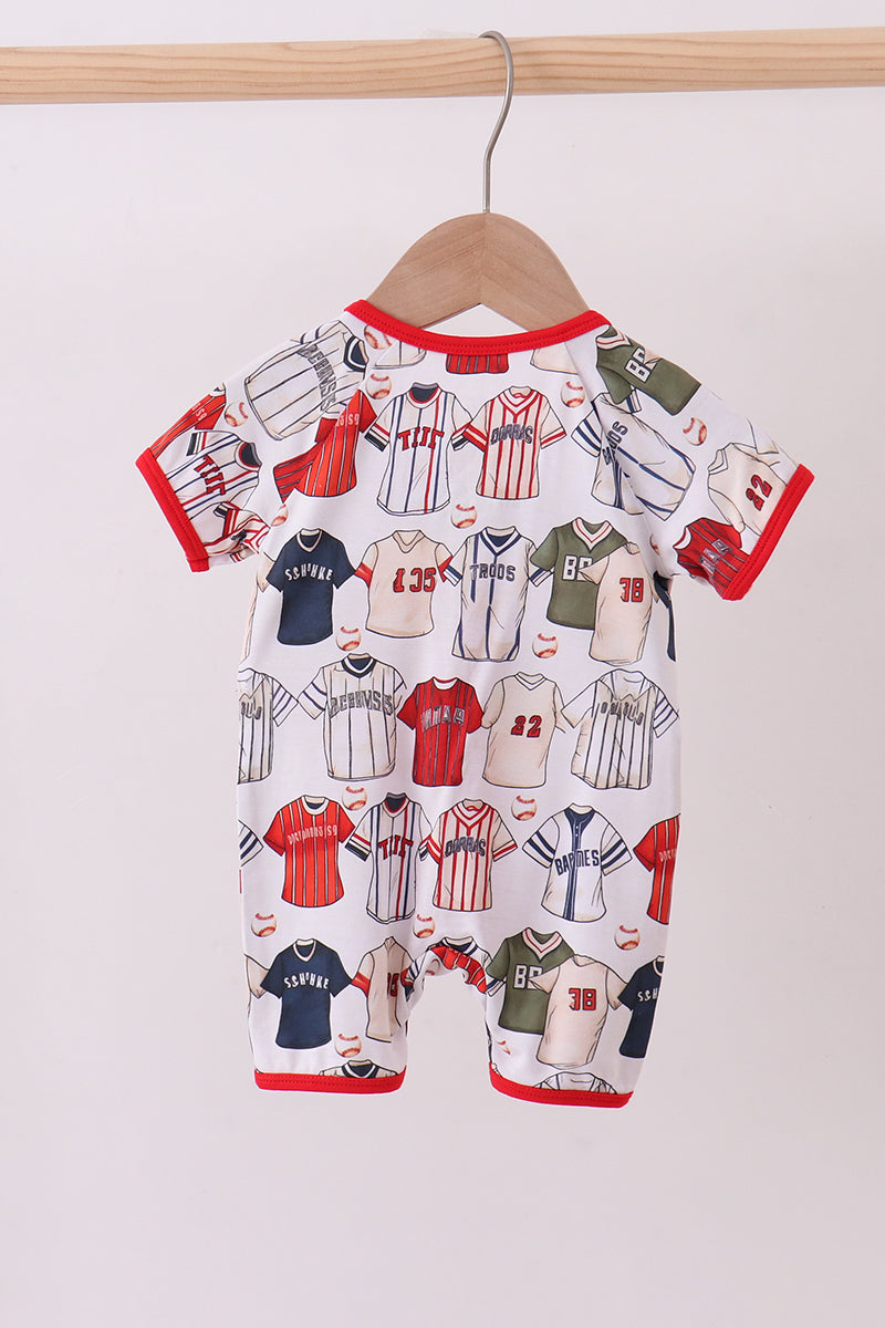 Red baseball bamboo romper