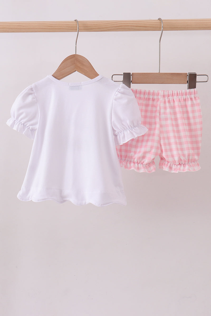 Pink zoo embroidery gingham bloomer set