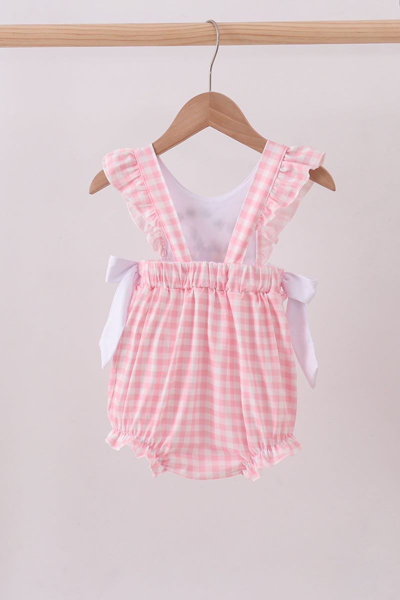 Pink zoo embroidery gingham ruffle bubble