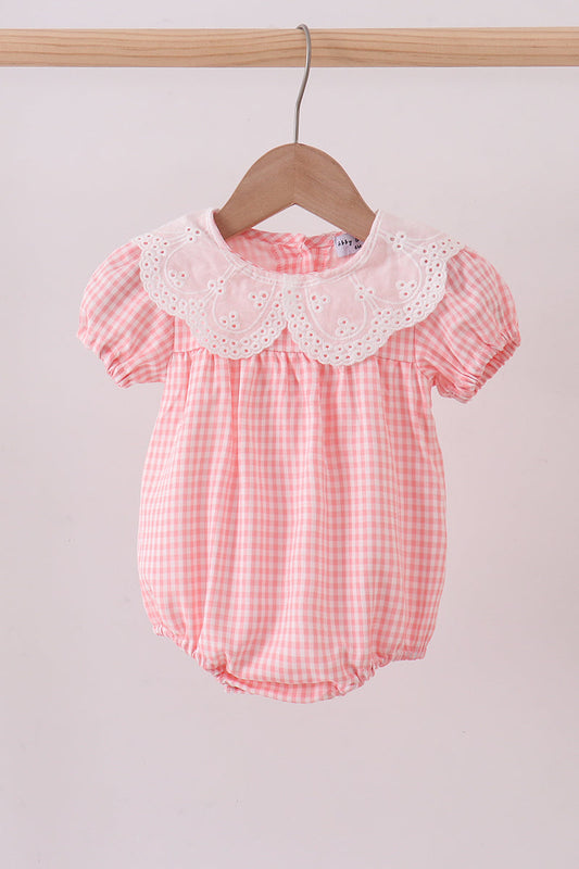 Pink woven lace gingham bubble