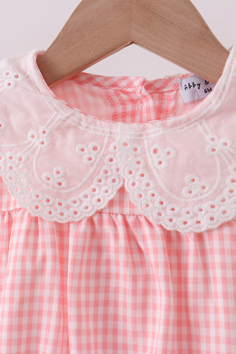 Pink woven lace gingham bubble