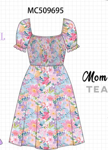 Purple floral smocked women dress