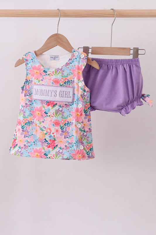 Purple MOMMY'S GIRL smocked bloomer set