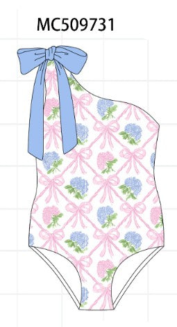 Blue bow floral women swimsuit