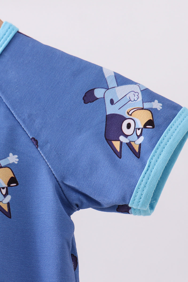 Blue character bamboo romper