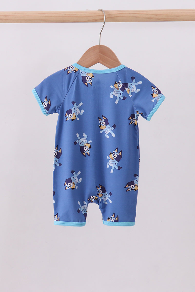 Blue character bamboo romper
