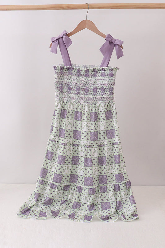 Purple Floral Smocked Women Dress