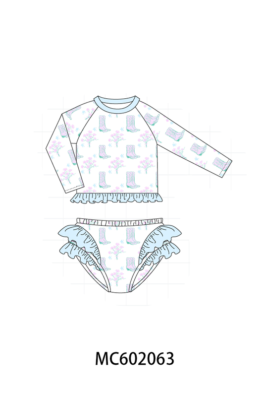 Blue Boots Ruffle Rashguard Set