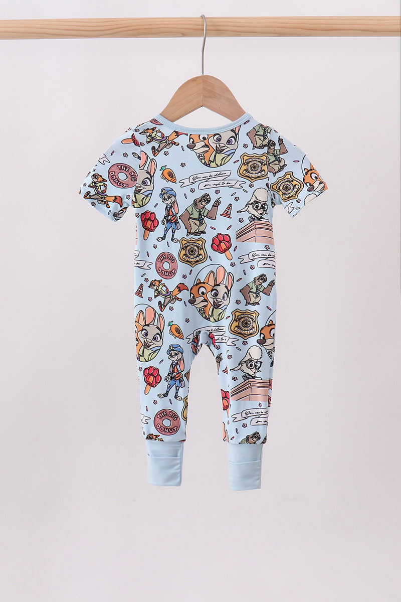 Blue character bamboo romper
