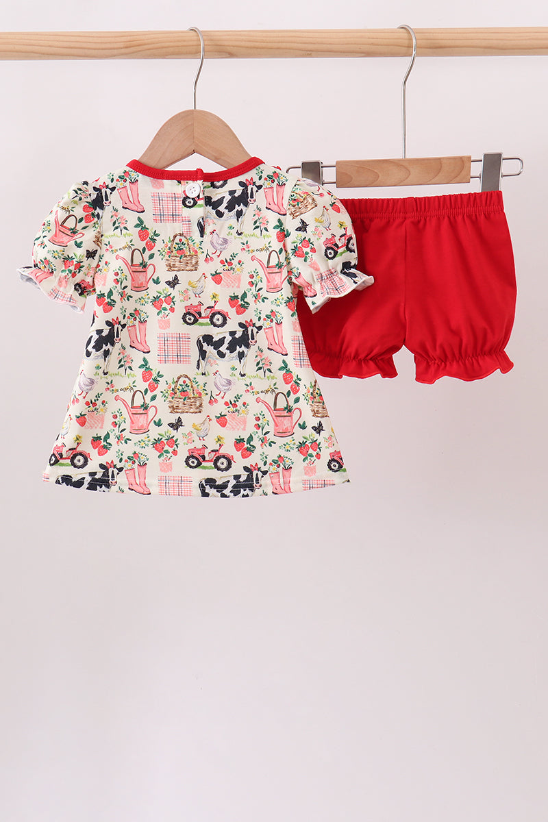 Maroon Farmland Ruffle Bloomer Set