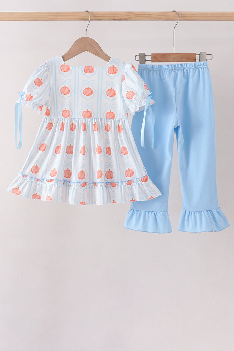 Blue Pumpkin Embroidery Ruffle Pants Set