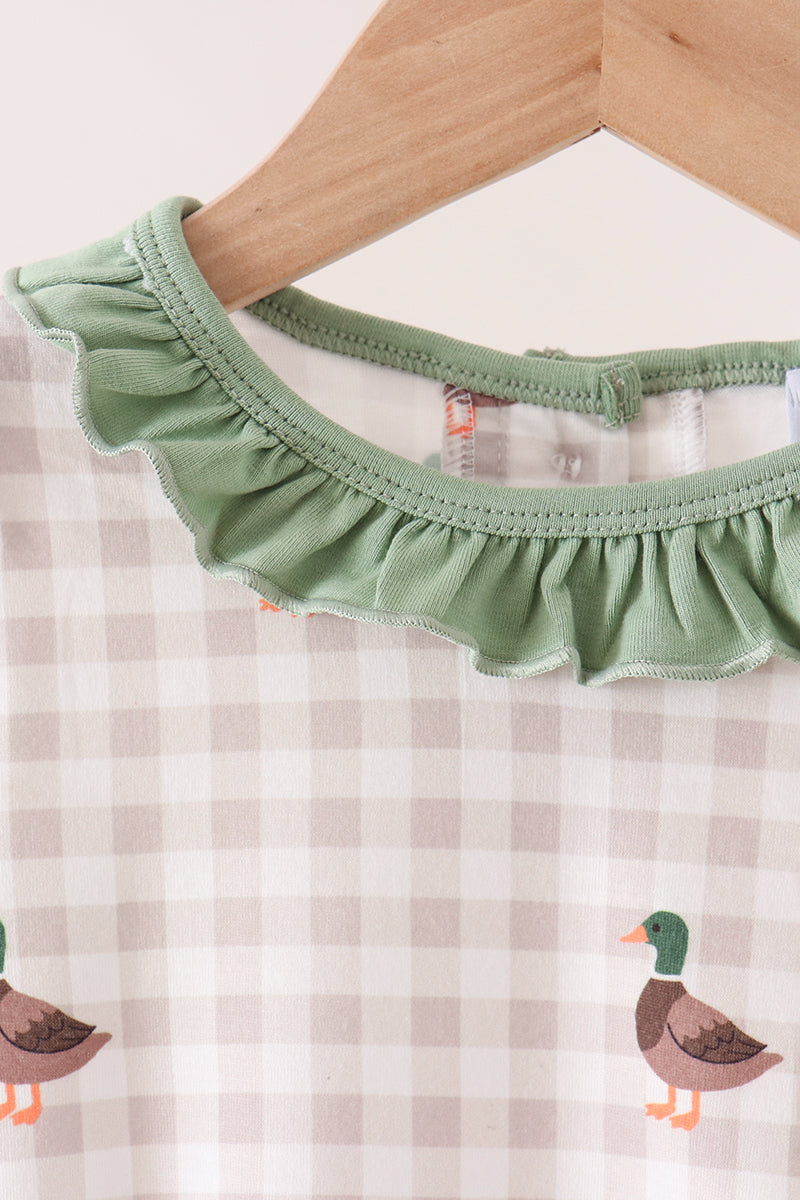 Green Duck Ruffle Gingham Bubble