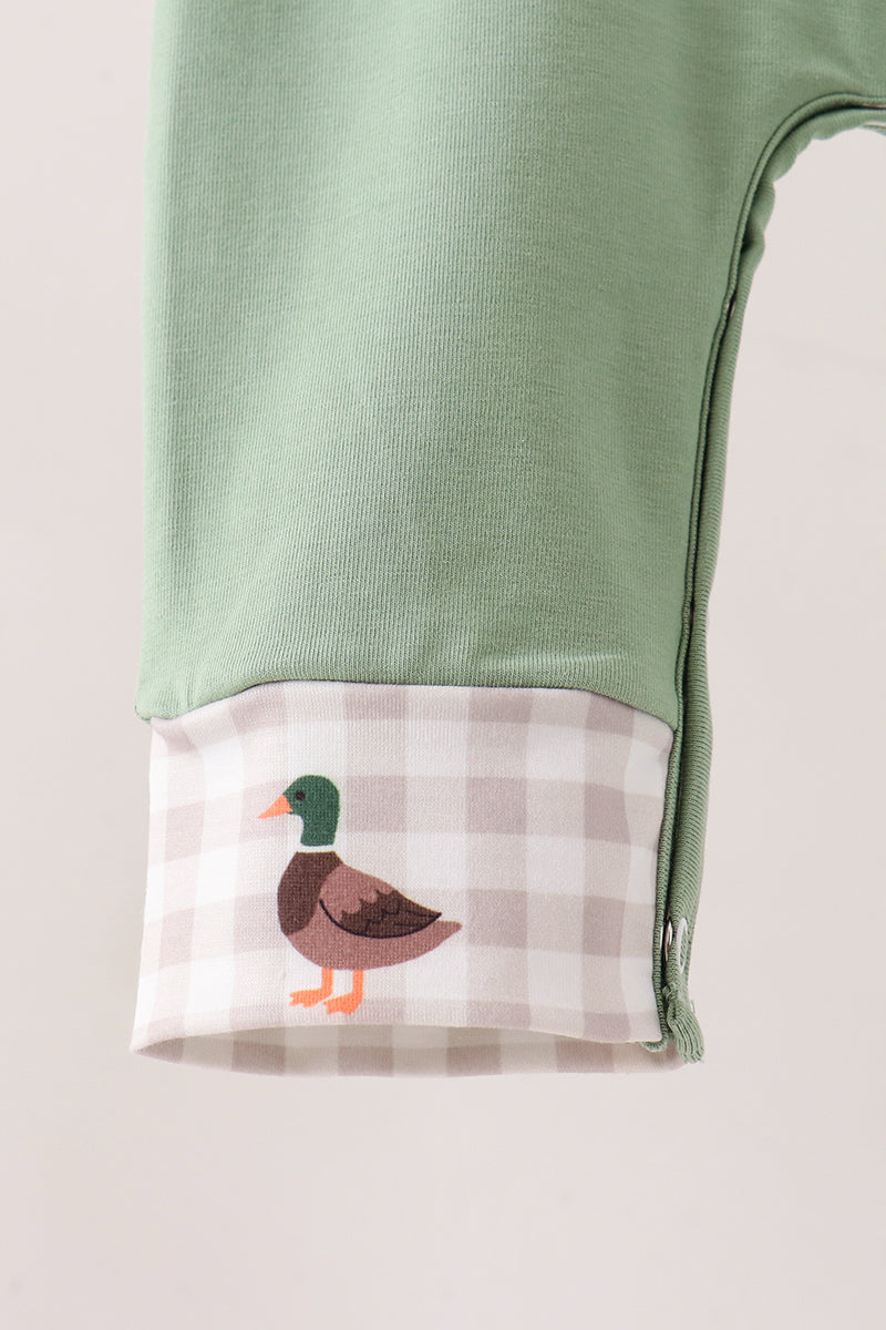Green Duck guack guack Embroidery Romper