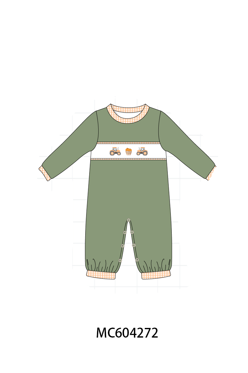 Green farm embroidery romper