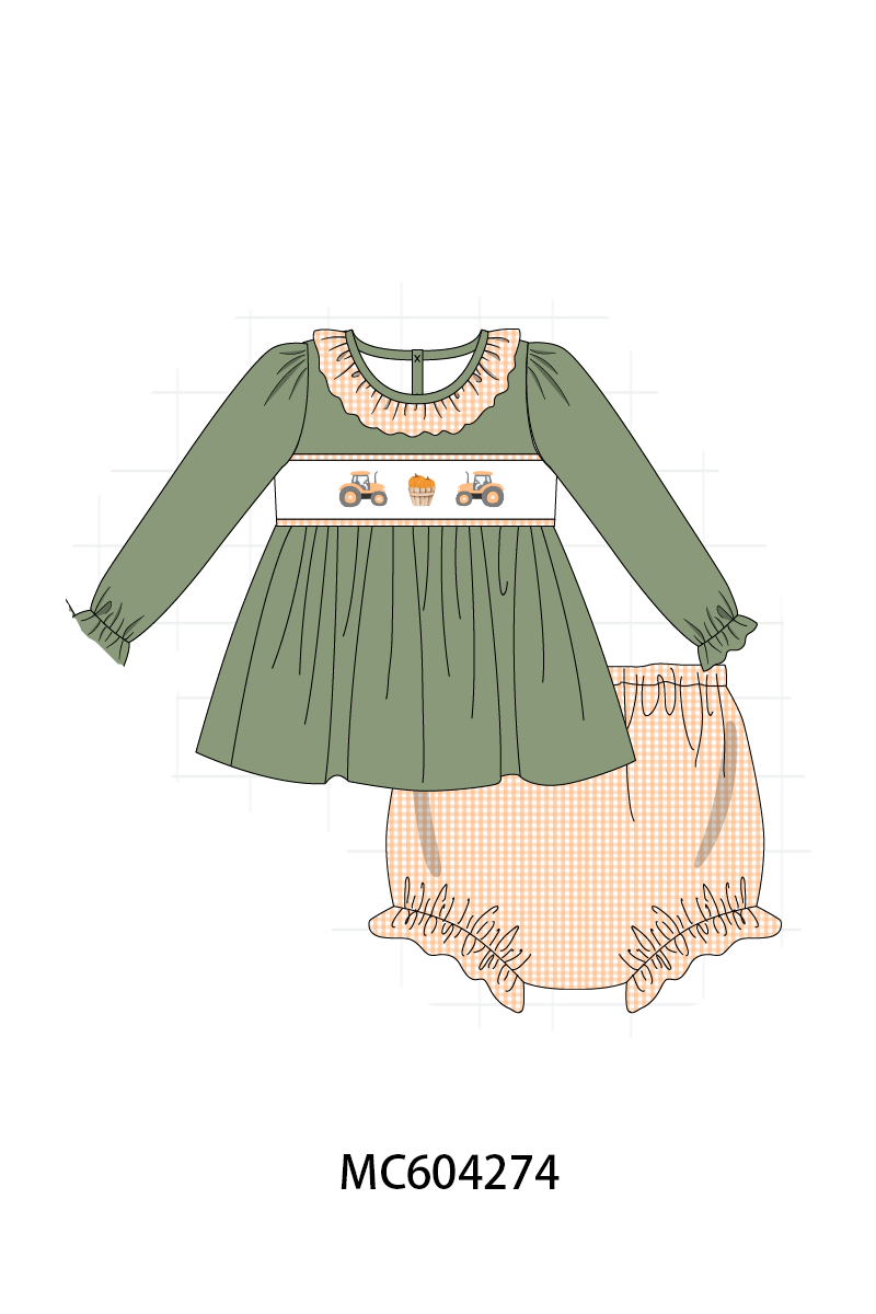 Green farm embroidery bloomer set