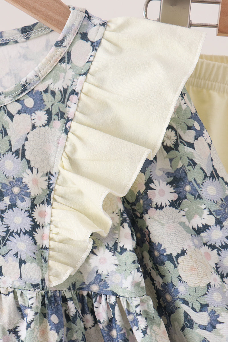 Vintage Floral Ruffle Pants Set