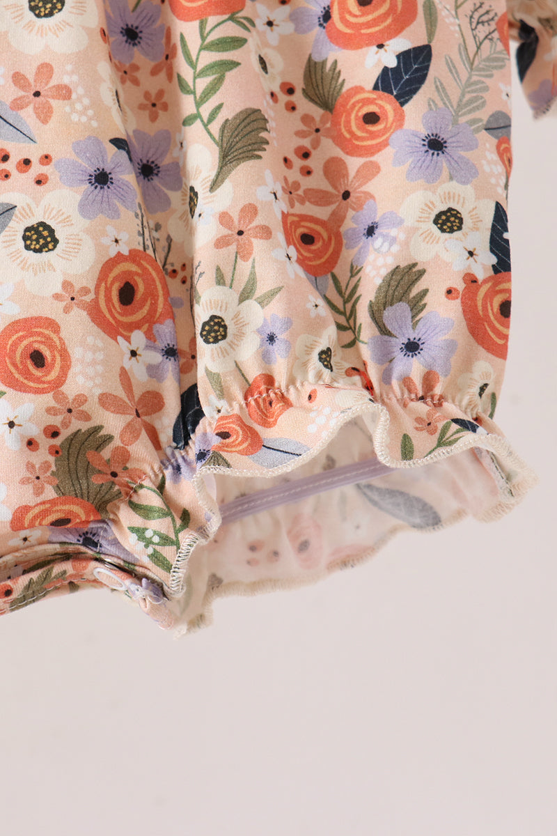 Coral floral smocked bubble