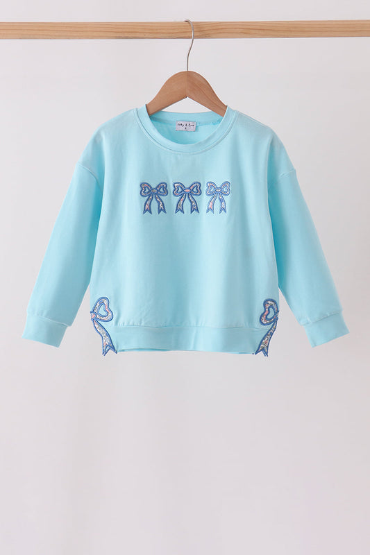 Blue Floral Bow Applique Top