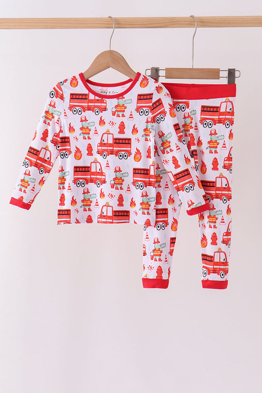 Red Fire Engine Bamboo Pajama Set