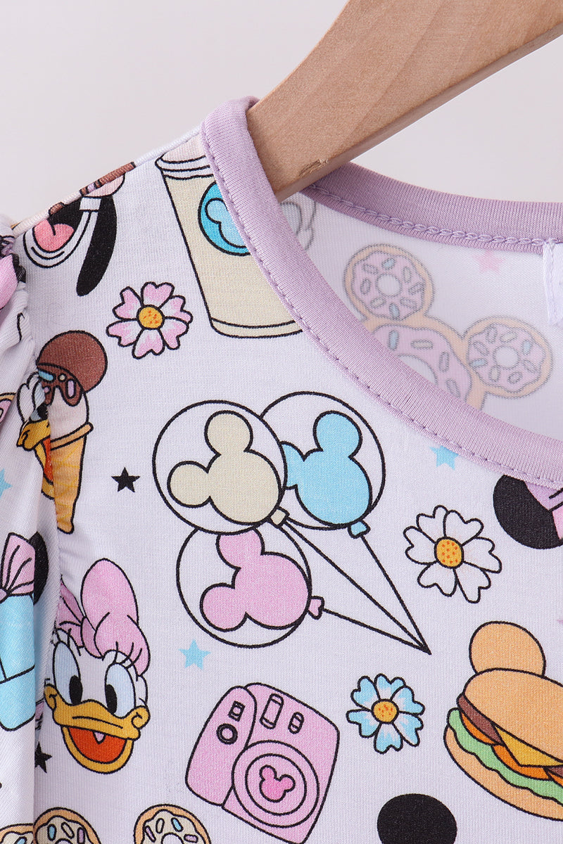 Purple character print bamboo bloomer set