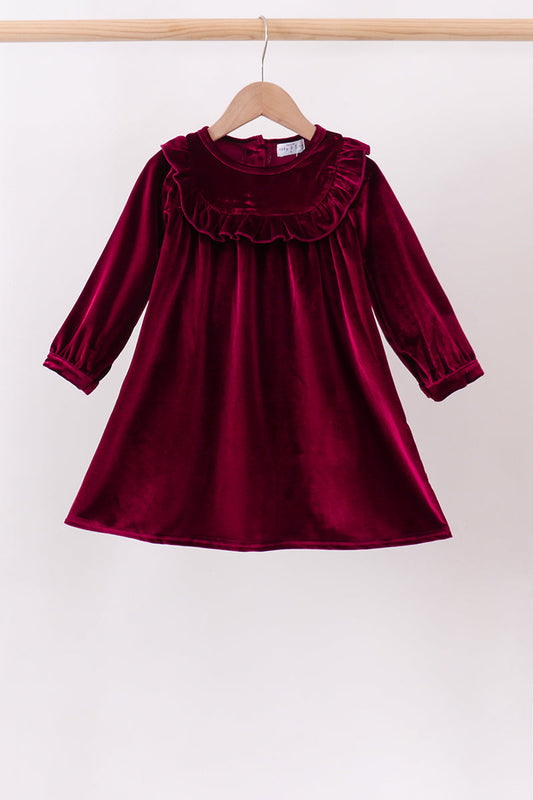 Maroon velvet ruffle dress