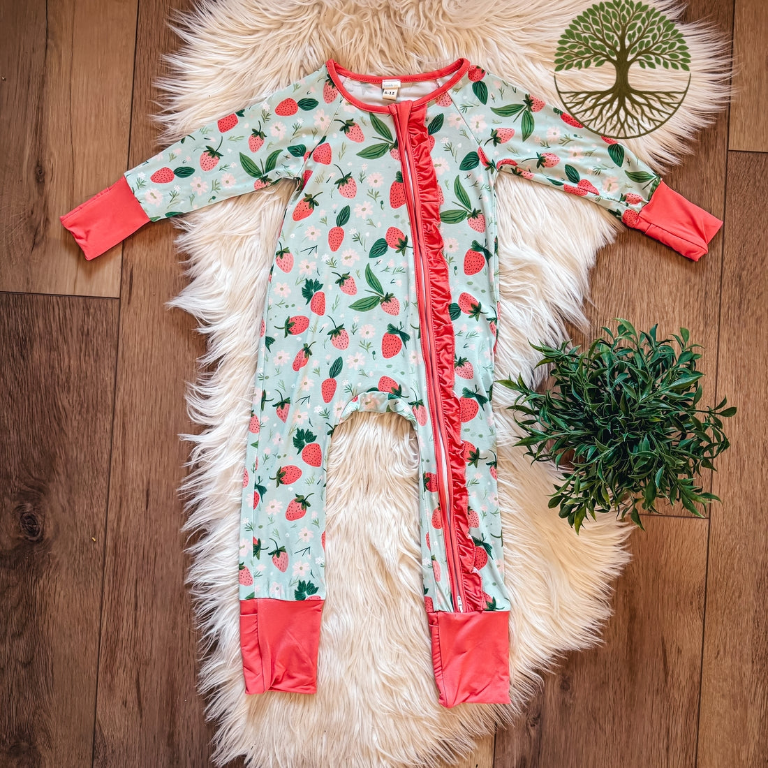Strawberry Mint Bamboo Zip & Play Romper